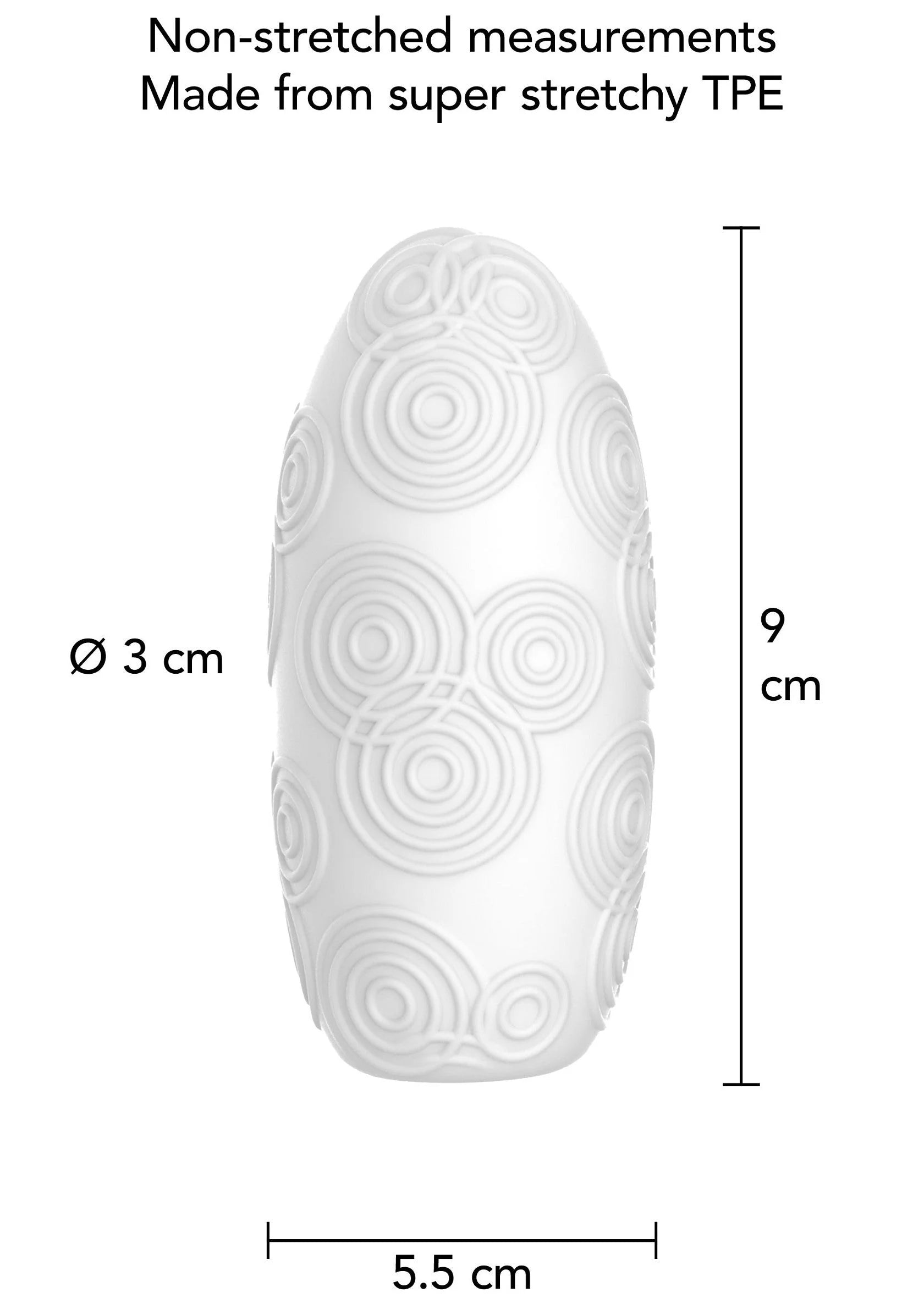 Masturbator-ringen van TPE, ovaal reliëf, Ø3 cm en 9 cm