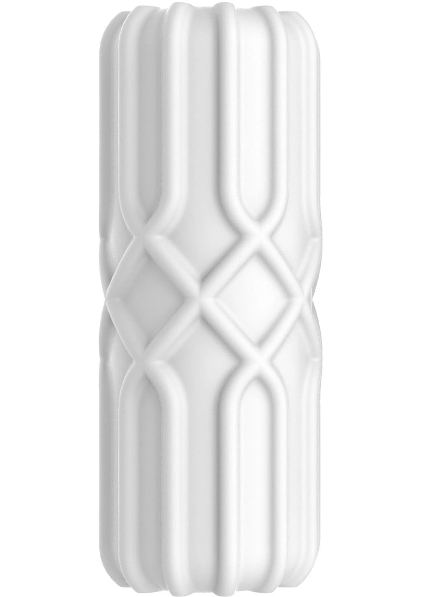 Grote ToyJoy masturbator, witte buitenkant met ruitpatroon en diepe ribbels.