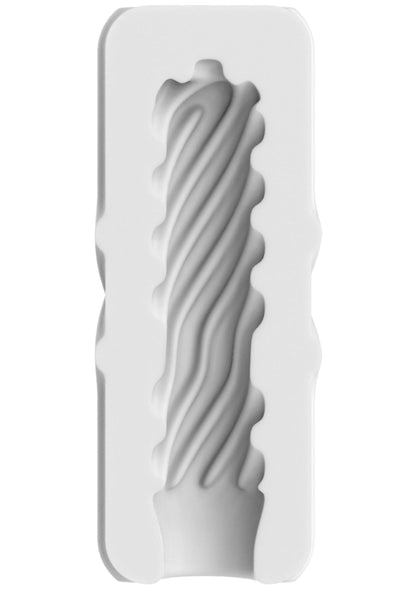 Grote ToyJoy masturbator met geribbelde, golvende binnenstructuur, wit.