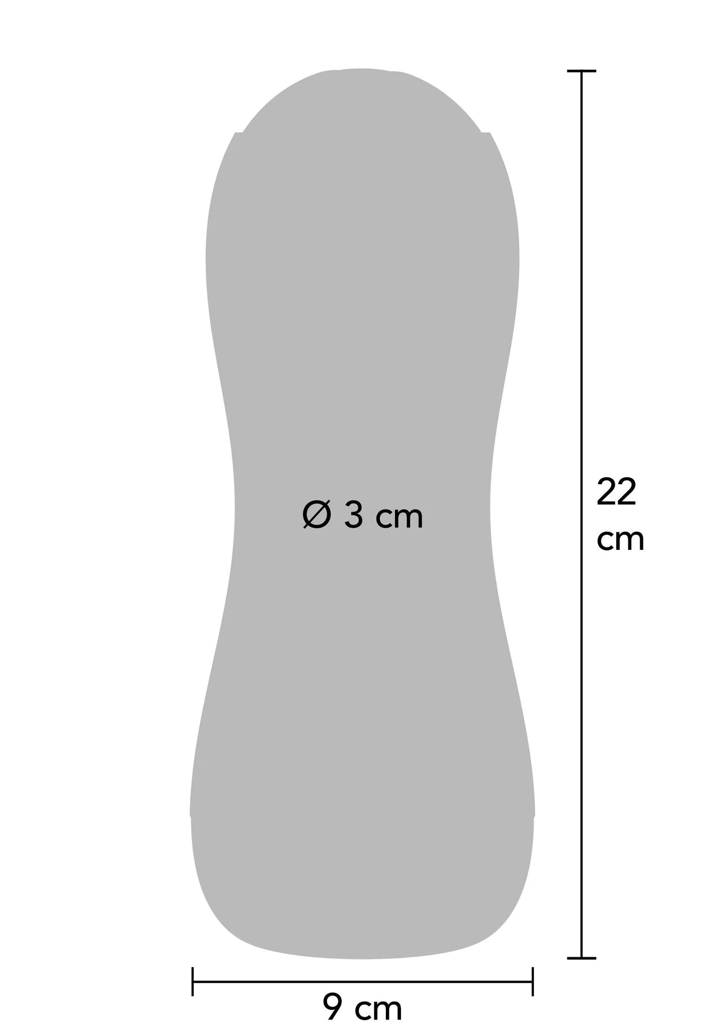 Afmetingen: 22 cm lang, Ø 3 cm, breedte 9 cm (silhouet)