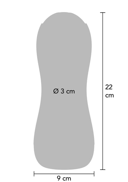 Afmetingen: 22 cm lang, Ø 3 cm, breedte 9 cm (silhouet)