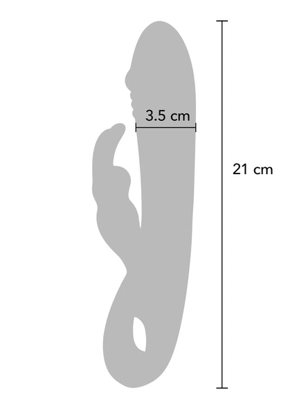 Afmetingendiagram: konijnenvibrator 21 cm lang, kop 3,5 cm breed.