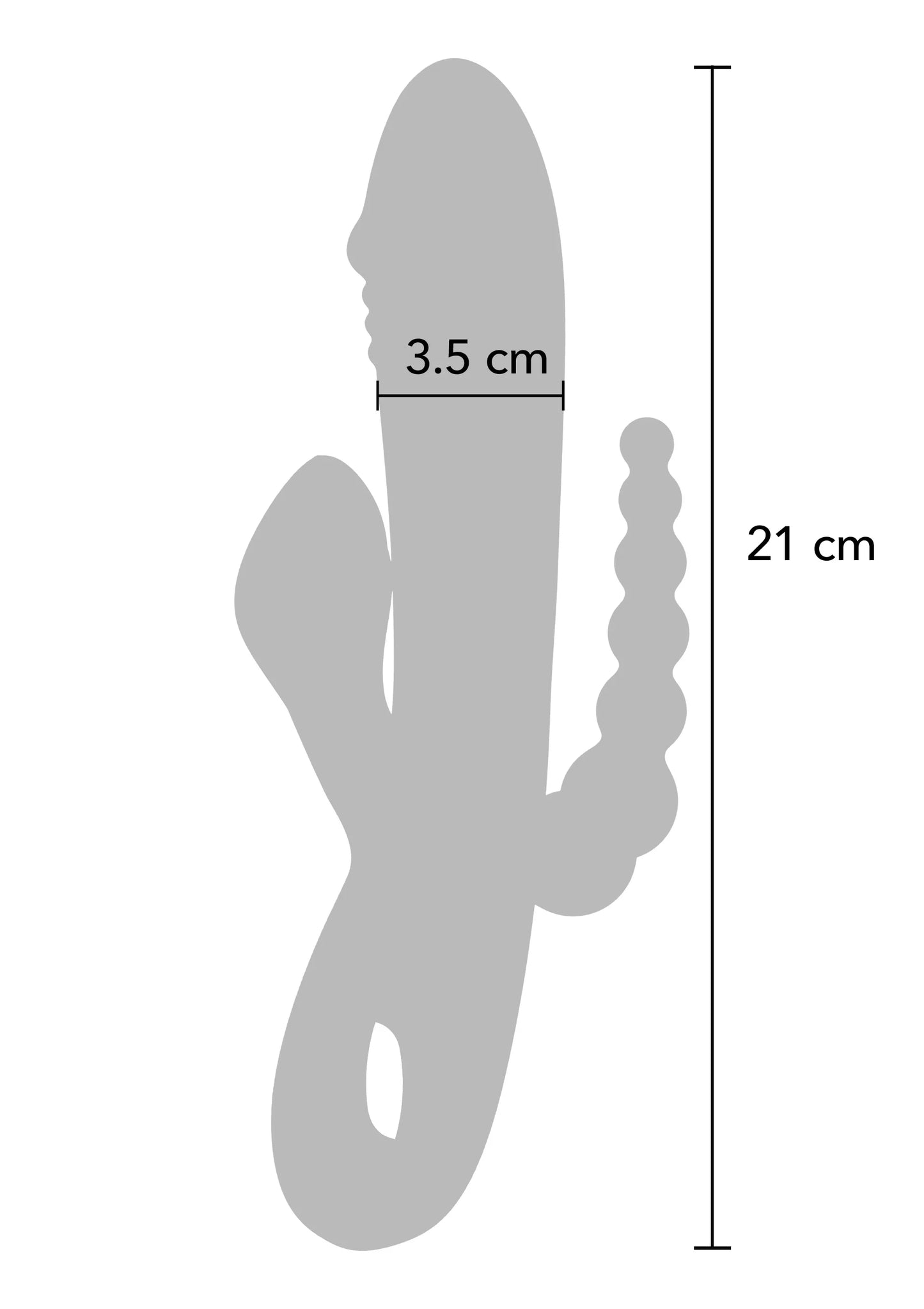 Silhouet van dubbele vibrator in paars met afmetingen 3,5 cm en 21 cm