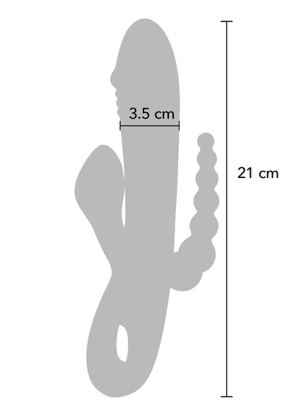 Silhouet van dubbele vibrator in paars met afmetingen 3,5 cm en 21 cm