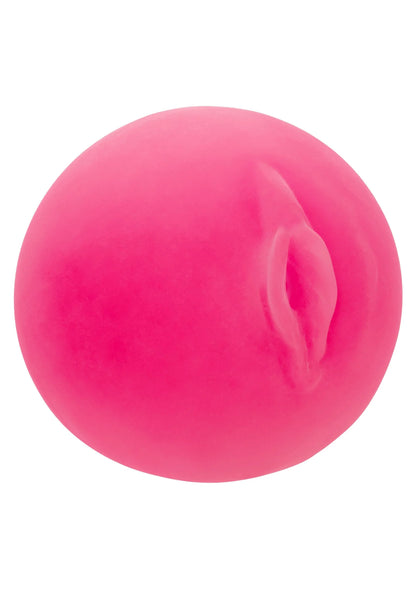 Roze pop-sock seksspeeltje met zijwaartse opening en gladde ronde vorm