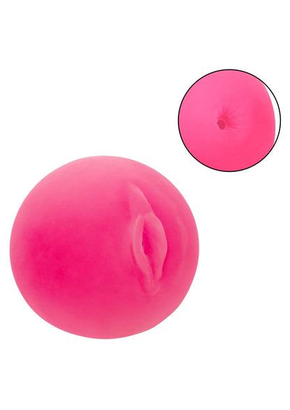 Roze ronde pop-sok met opening; detailweergave van buitenkant