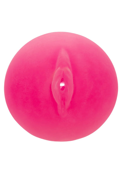 Roze pop-sok speeltje met ronde opening; extreme close-up