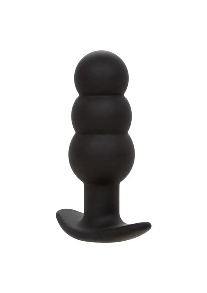 Zwarte siliconen beaded probe met ronde segmenten en brede voet