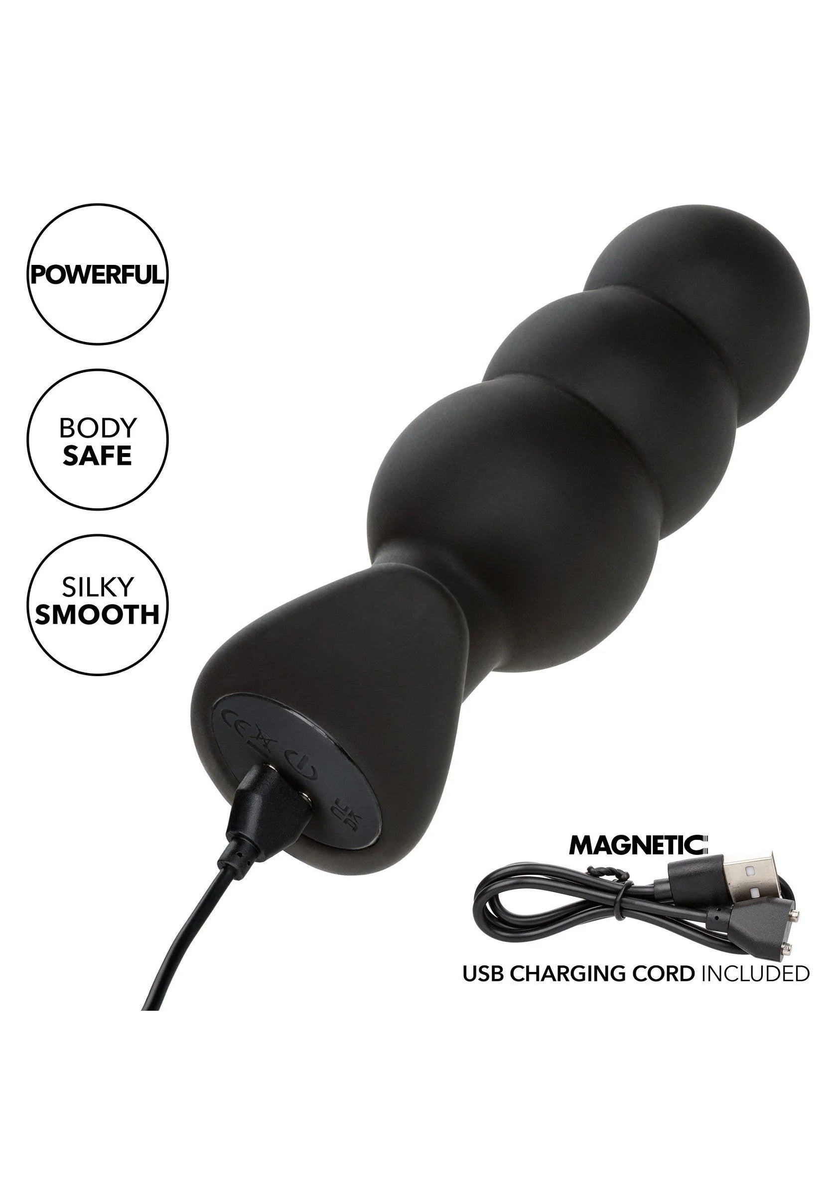 Zwarte siliconen beaded probe met brede voet en USB-oplaadkabel