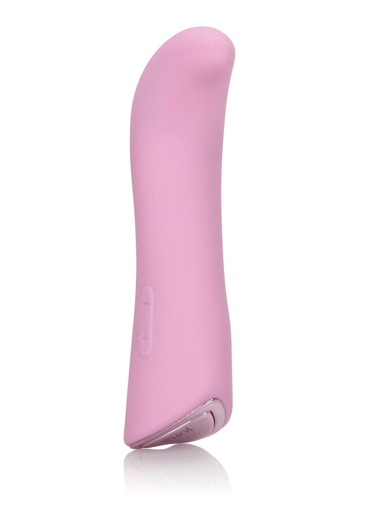 Roze siliconen Mini G seksspeeltje, staande vorm met afgeronde top en onderrand.