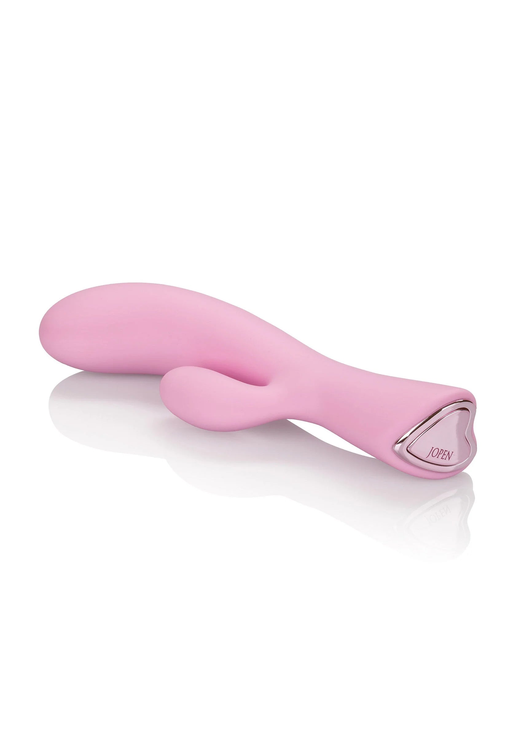 Roze silicone wand met dubbel uiteinde en hartvormig merklabel aan de zijkant