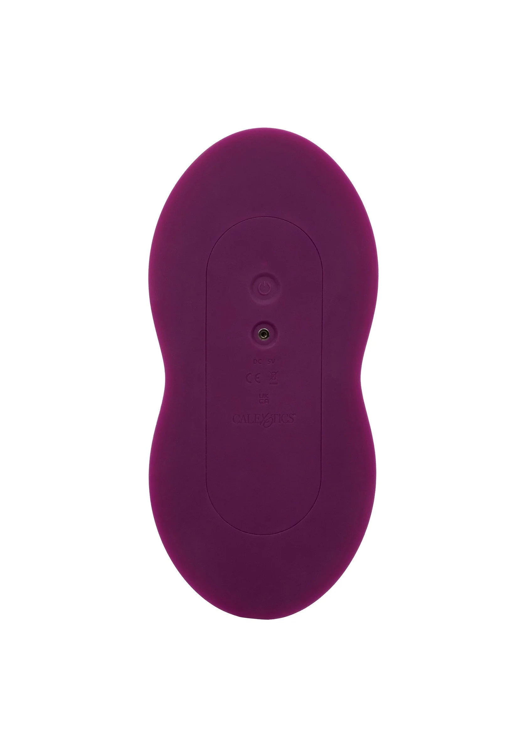Paars vibratorpad met ovale behuizing en bedieningsknoppen, vooraanzicht
