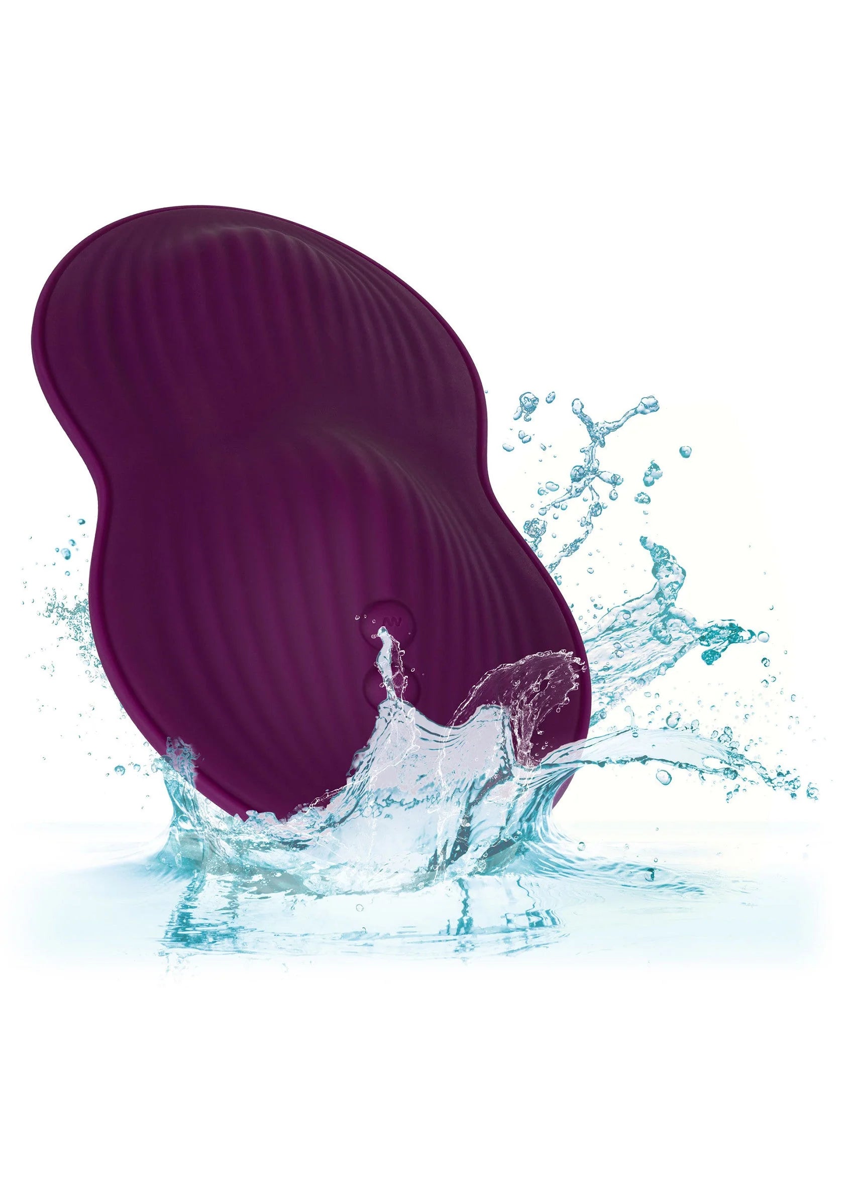 Paarse ovale zitvibrator met waterdruppels rond het oppervlak