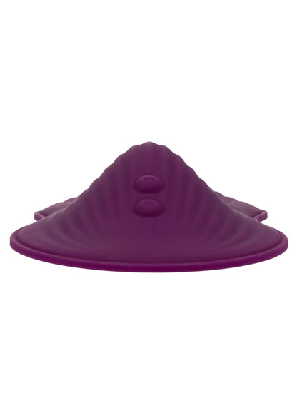 Paars vibratorpad met koepelvormige bovenkant en twee ovale knoppen