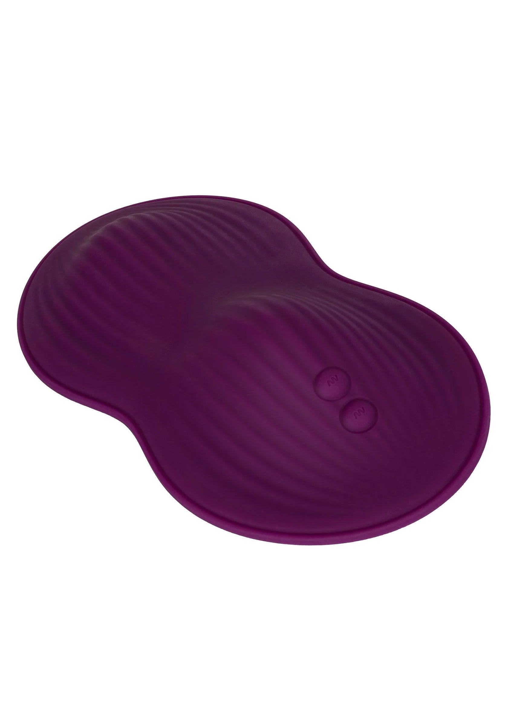Paars zittende vibrator met ribbelstructuur en twee knoppen, bovenaanzicht