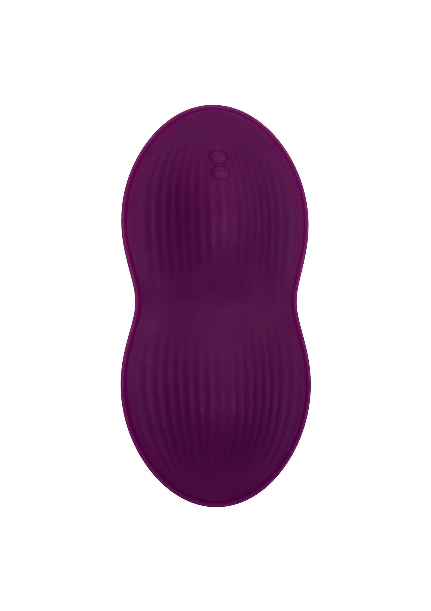 Paarse zitvibrator met ribbeltextuur en bedieningsicoon