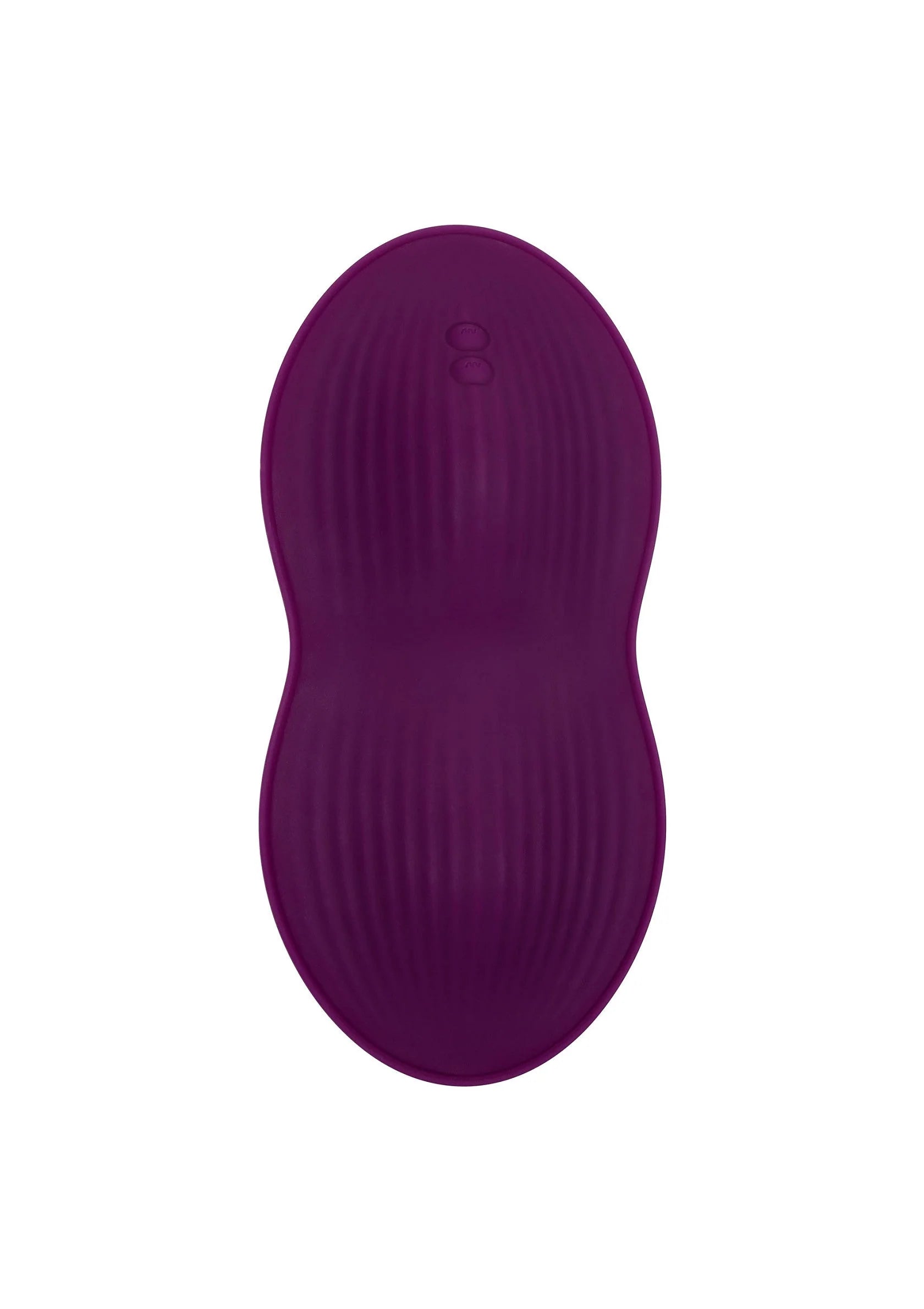 Paarse zitvibrator met ribbeltextuur en bedieningsicoon