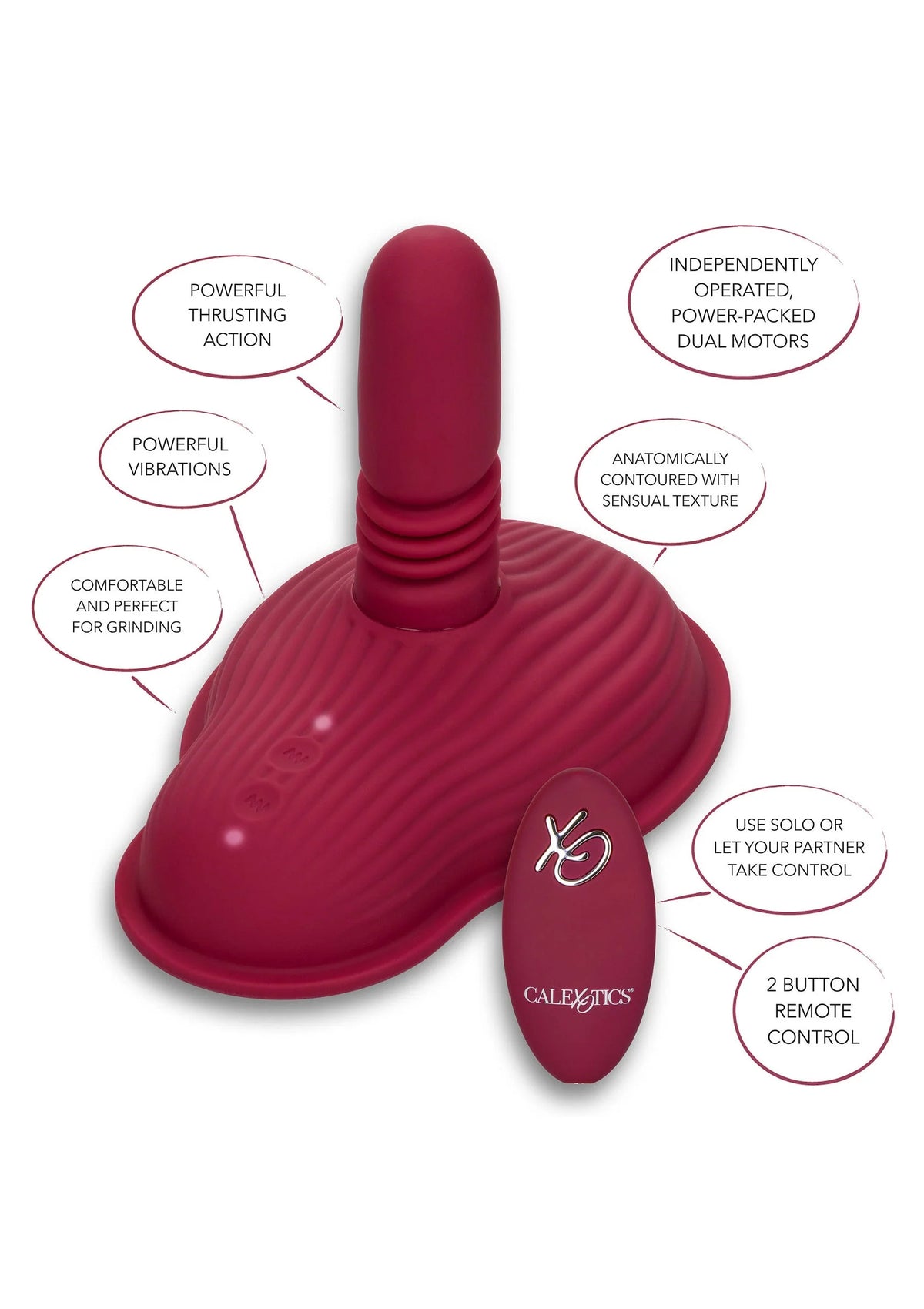 Rode silicone dual-motor vibrator met kussende basis en afstandsbediening
