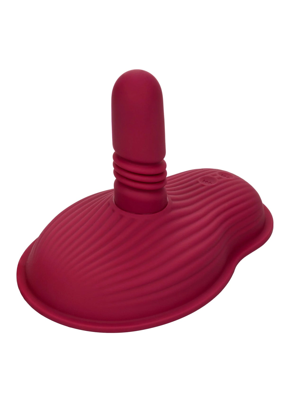 Rode silicone vibrator met opstaande pen en ribbelbasis