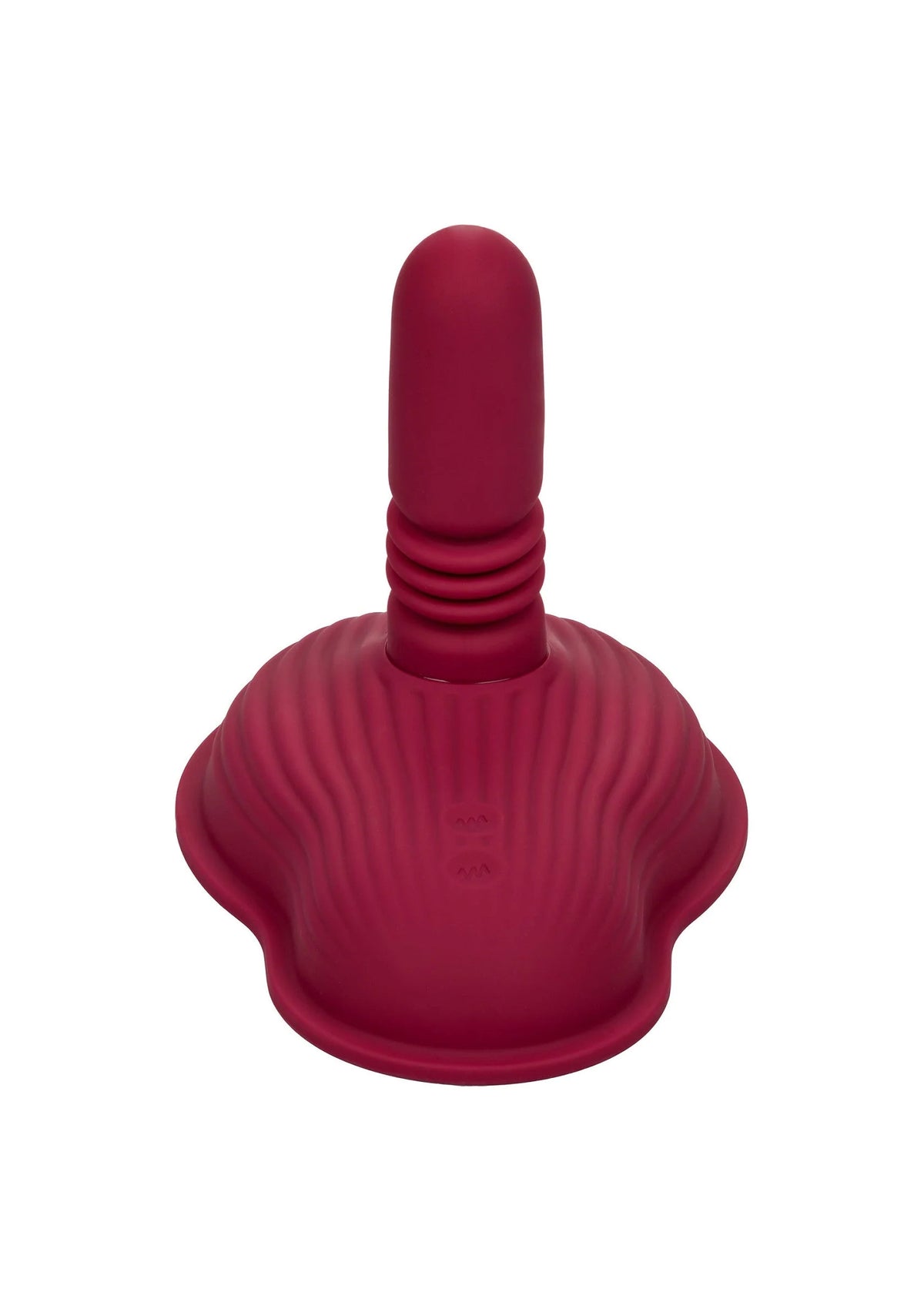 Rode siliconen vibrator met opstaande koker en ribbels, brede voet