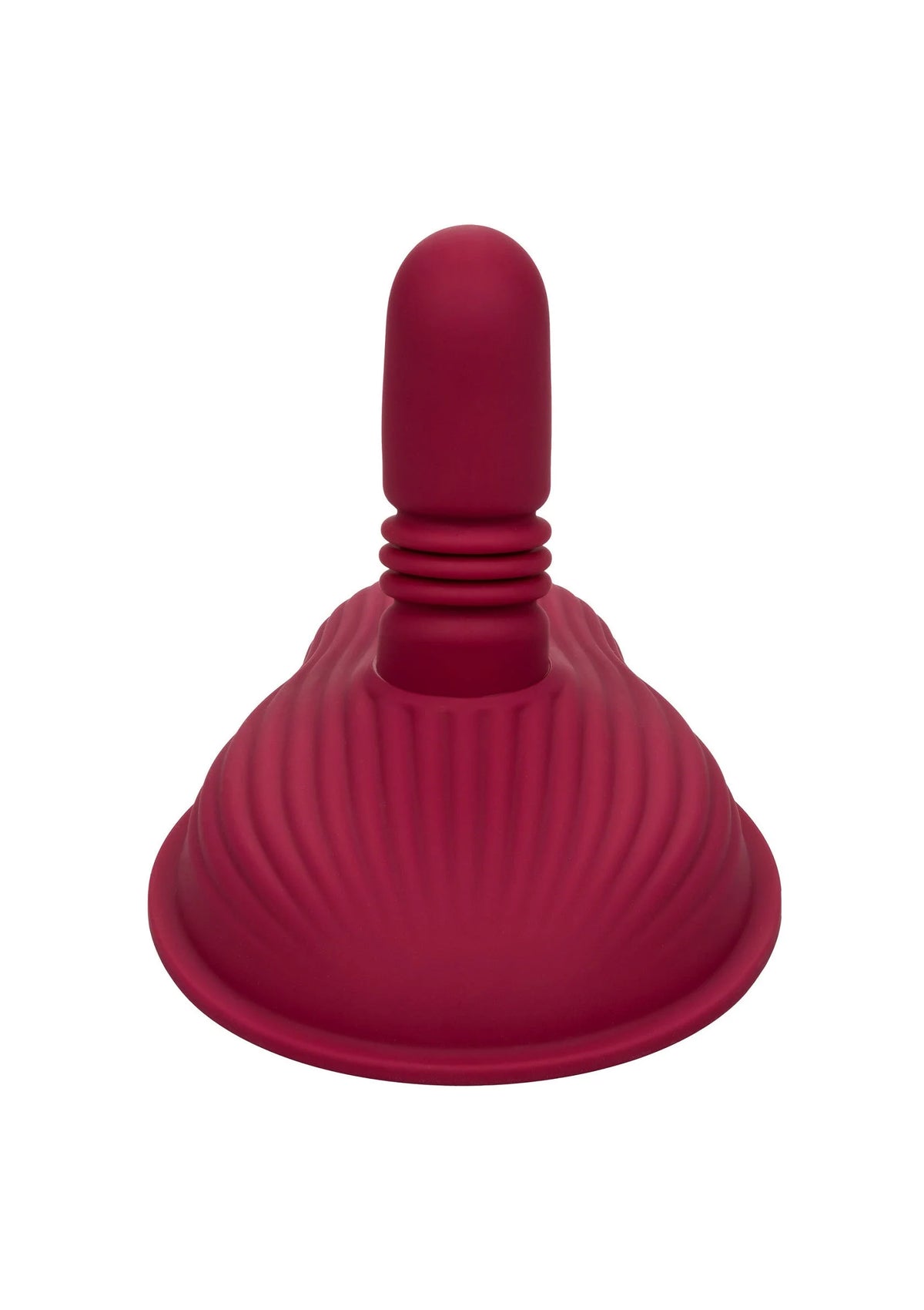 Rode siliconen vibrator, taps staafje met ribbelwerk en brede platte basis