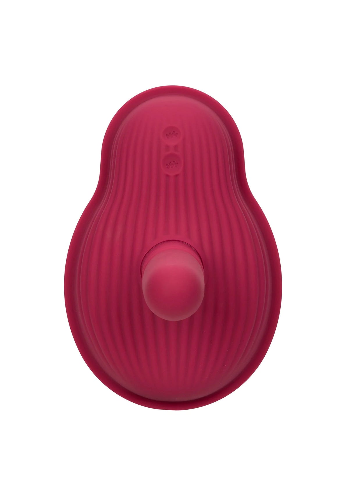 Rode siliconen vibrator met ovale voorzijde en ronde knop in het midden