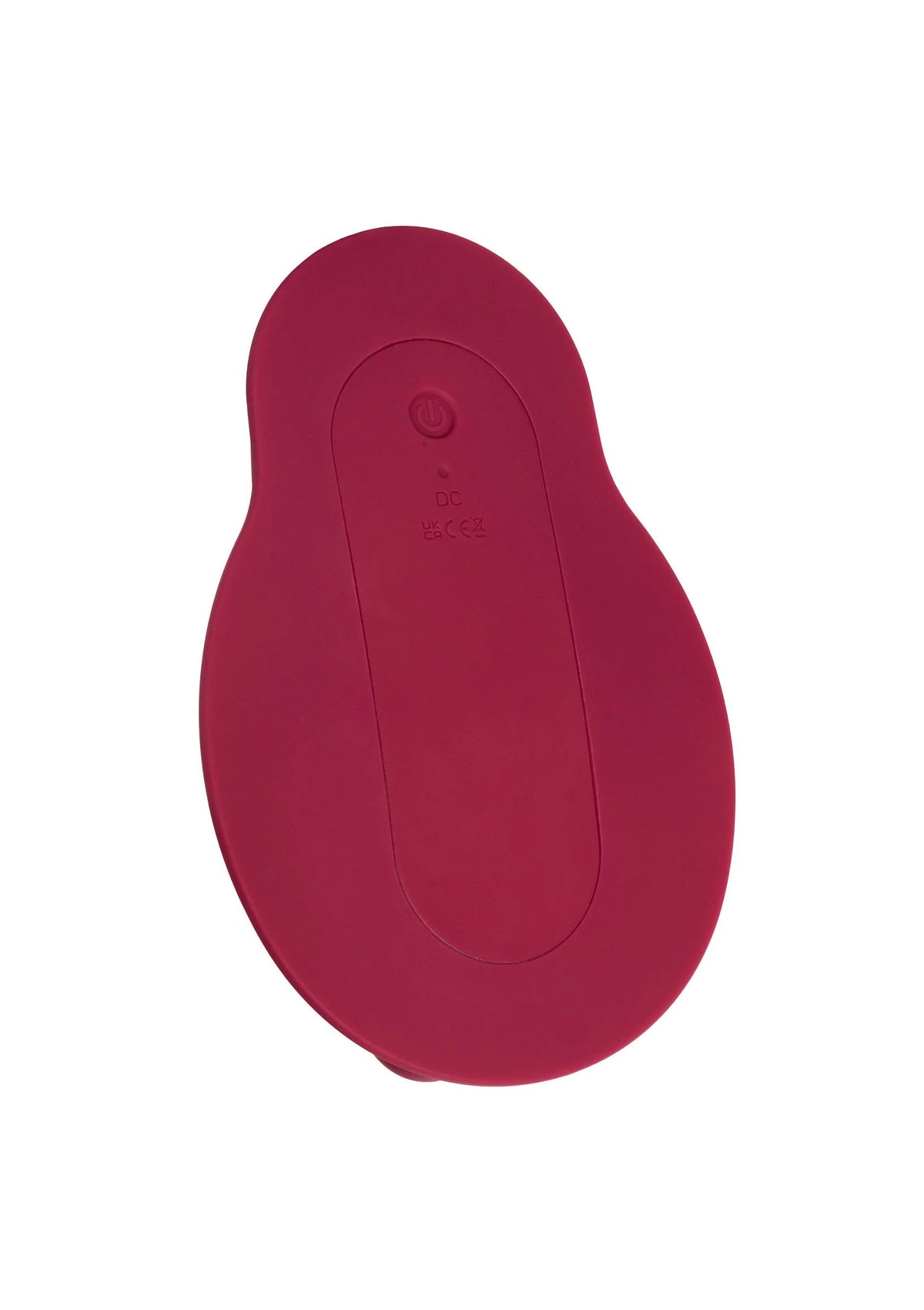 Rode siliconen vibrator met ovale achterzijde en bedieningspaneel met knoppen