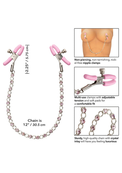 Tepelprikkels met kristalketting en roze klemmen, kettinglengte 30,5 cm