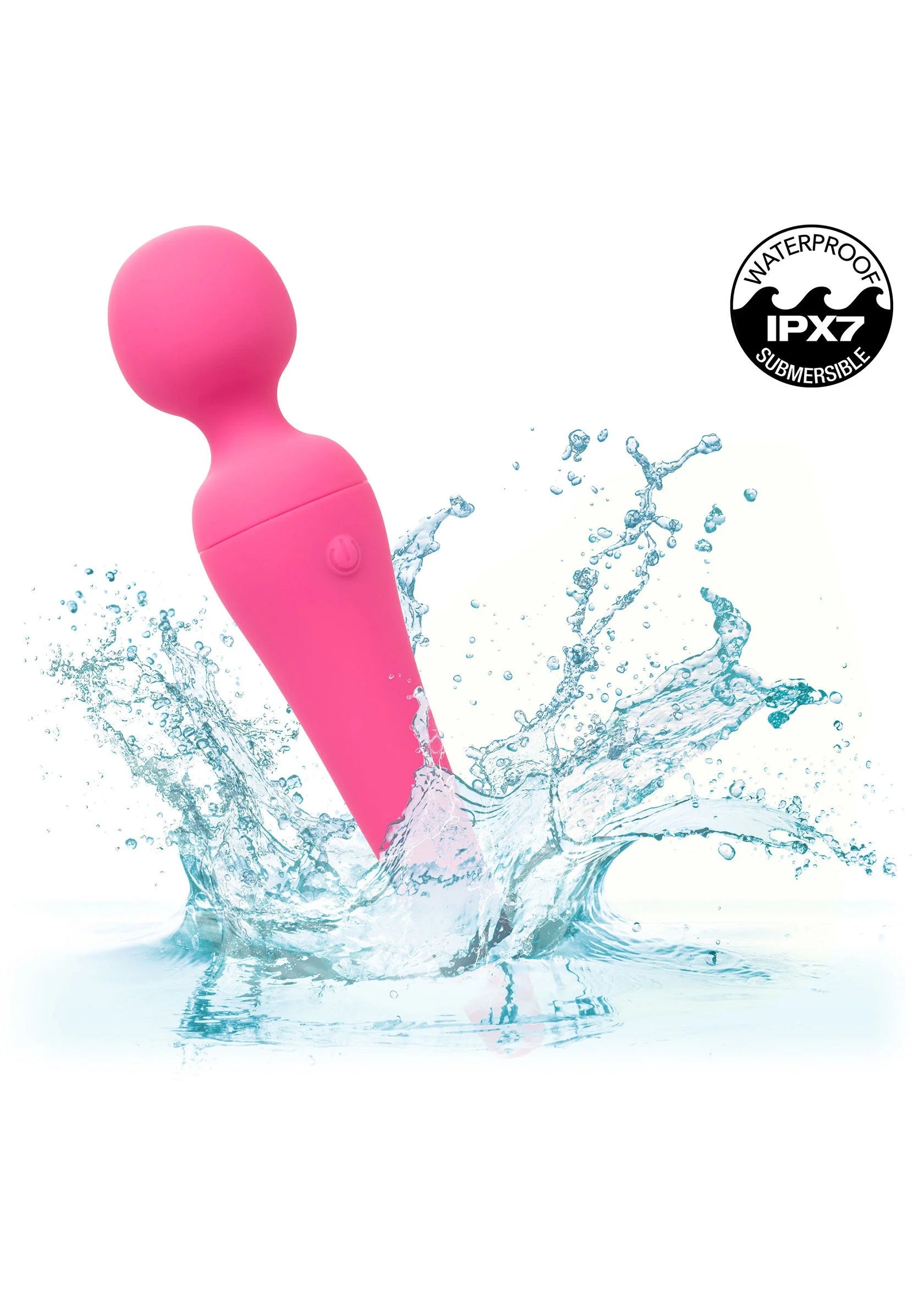 Roze body-wand vibrator met waterdruppels, ronde kop en flexibele nek