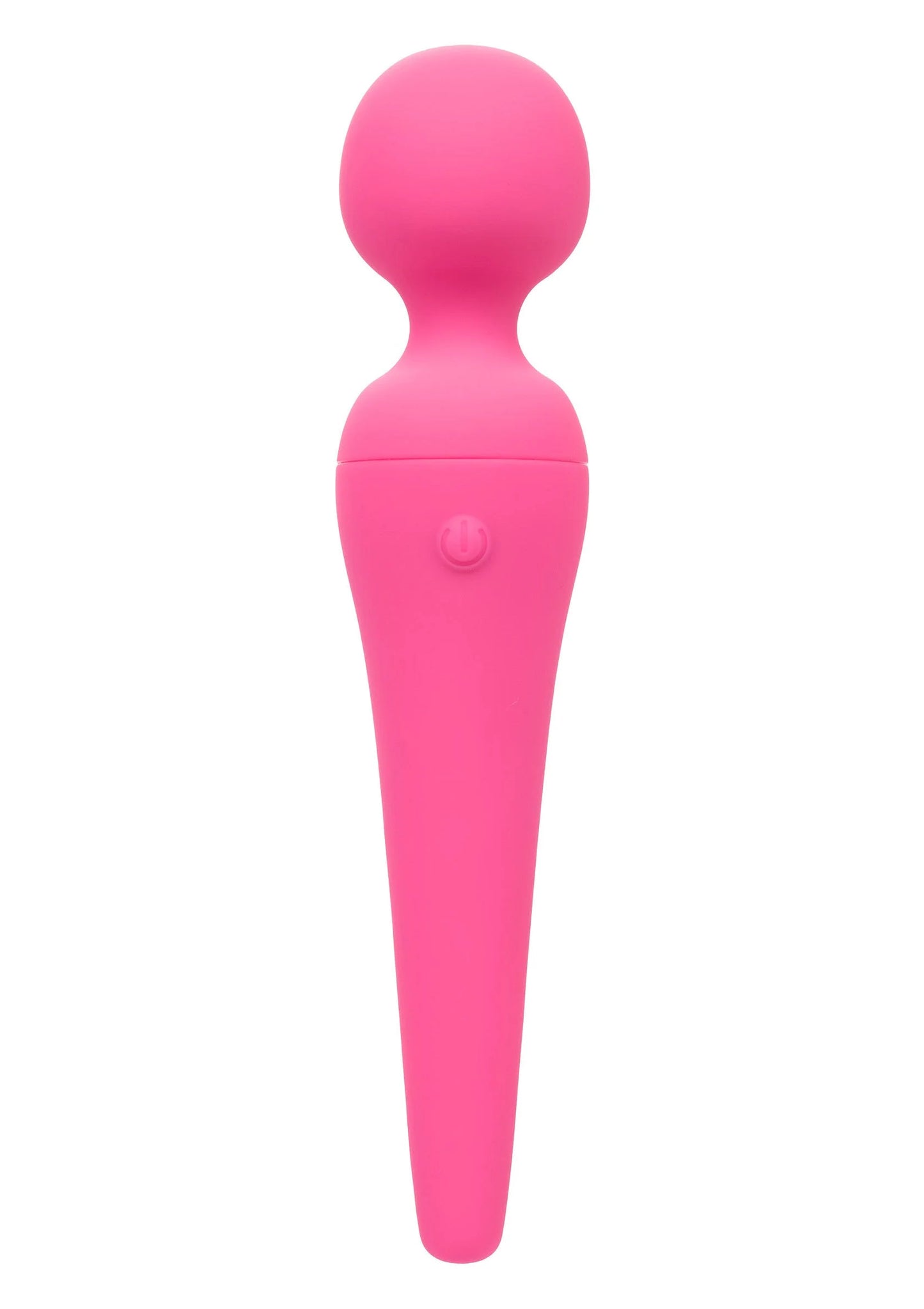 Roze body-wand vibrator, vooraanzicht met ronde kop en bedieningsknop
