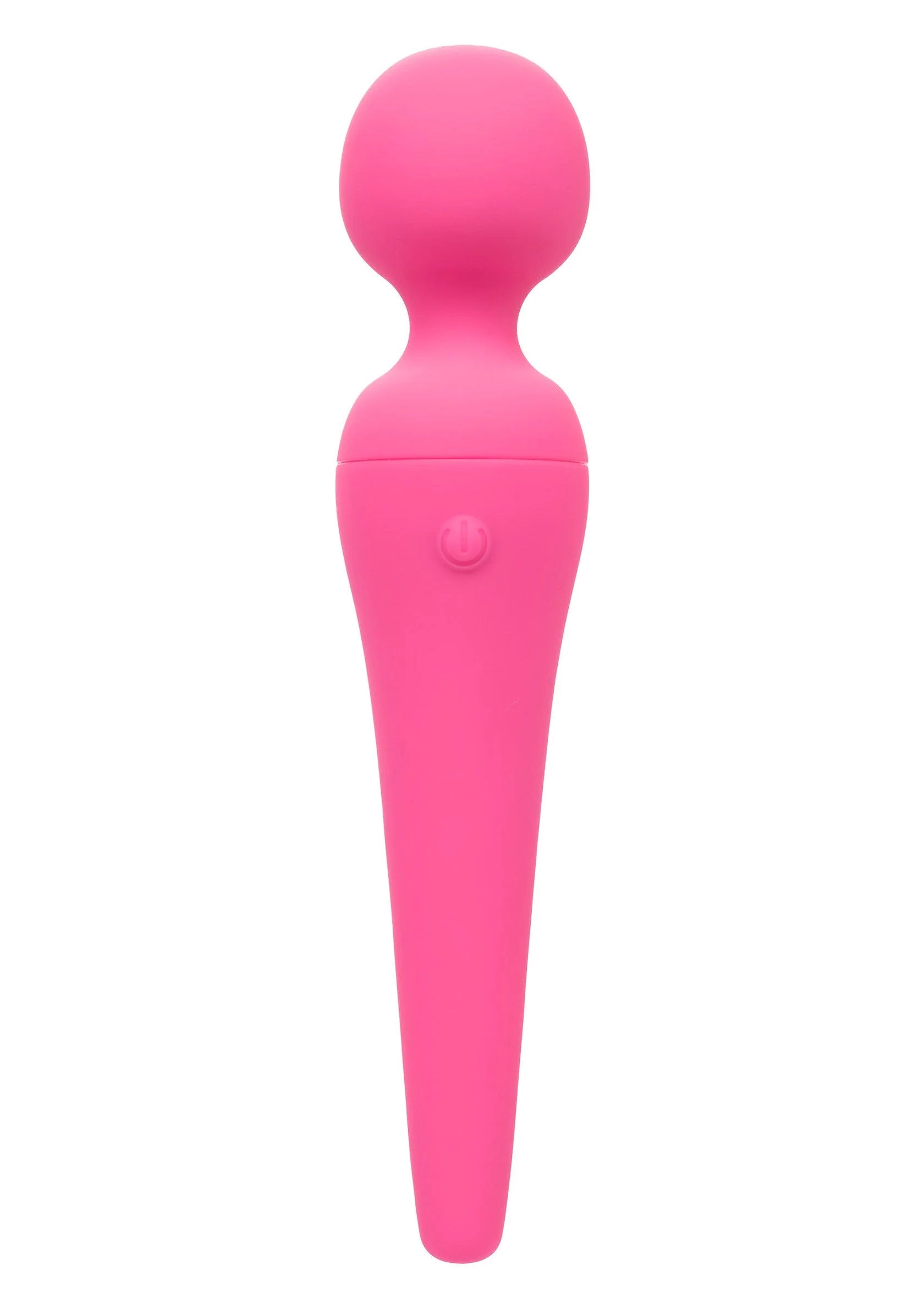 Roze body-wand vibrator, vooraanzicht met ronde kop en bedieningsknop