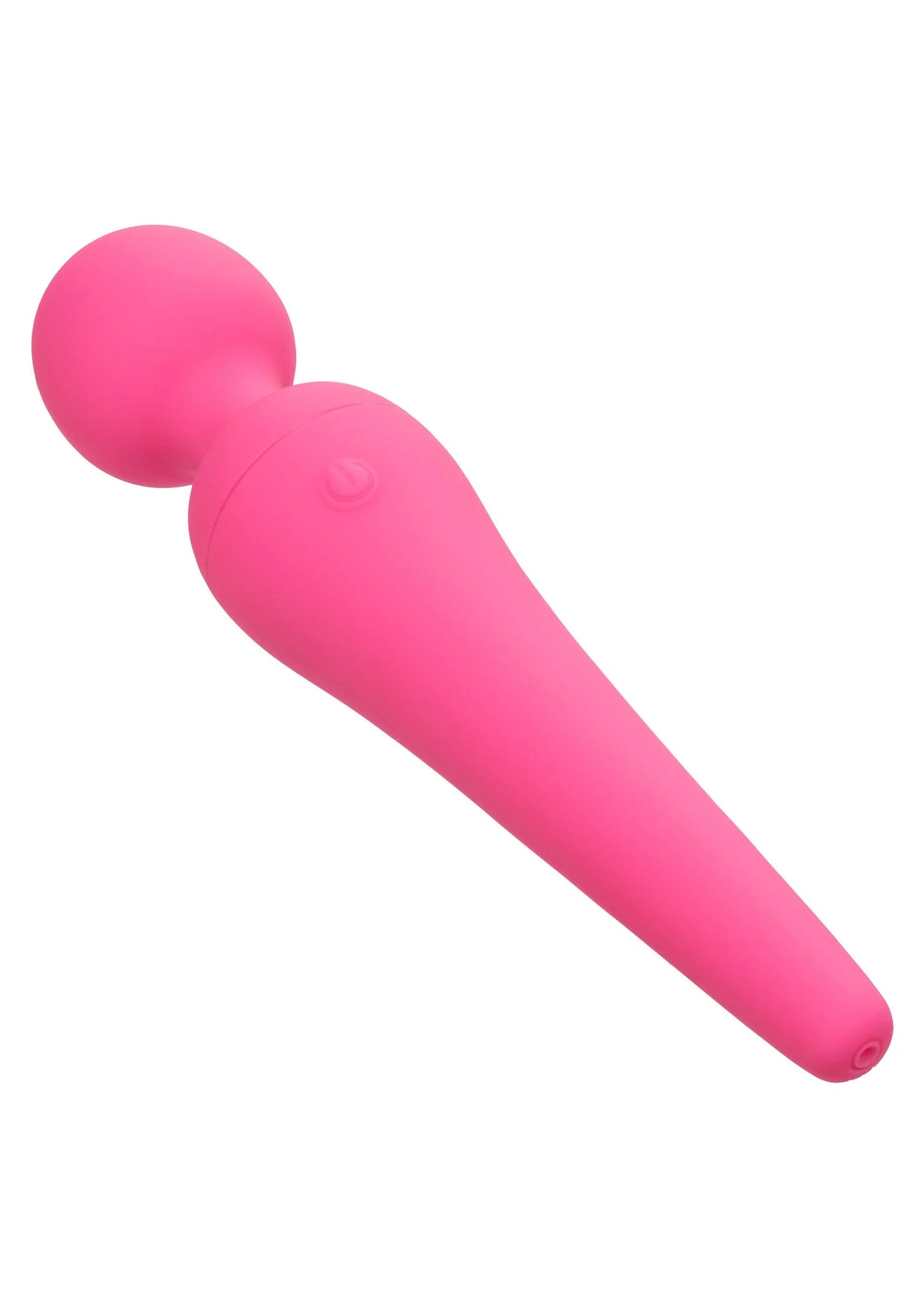 Roze body-wand vibrator, zijaanzicht met ronde kop en platte onderzijde