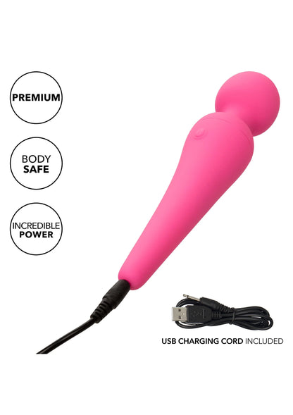 Roze body-wand vibrator met USB-laadkabel en ronde kophals