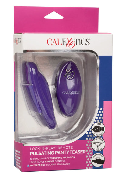 Verpakking van CalExotics paarse afstandsbediende pulserende panty teaser