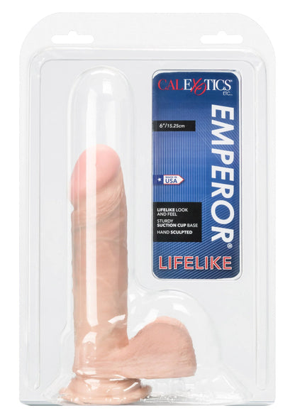 CalExotics realistische dildo met ronde basis, lichtroze/beige, in verpakking
