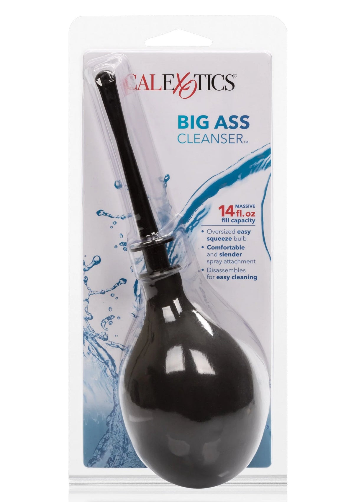 CalExotics Big Ass Cleanser verpakking met zwarte peervormige douchebol
