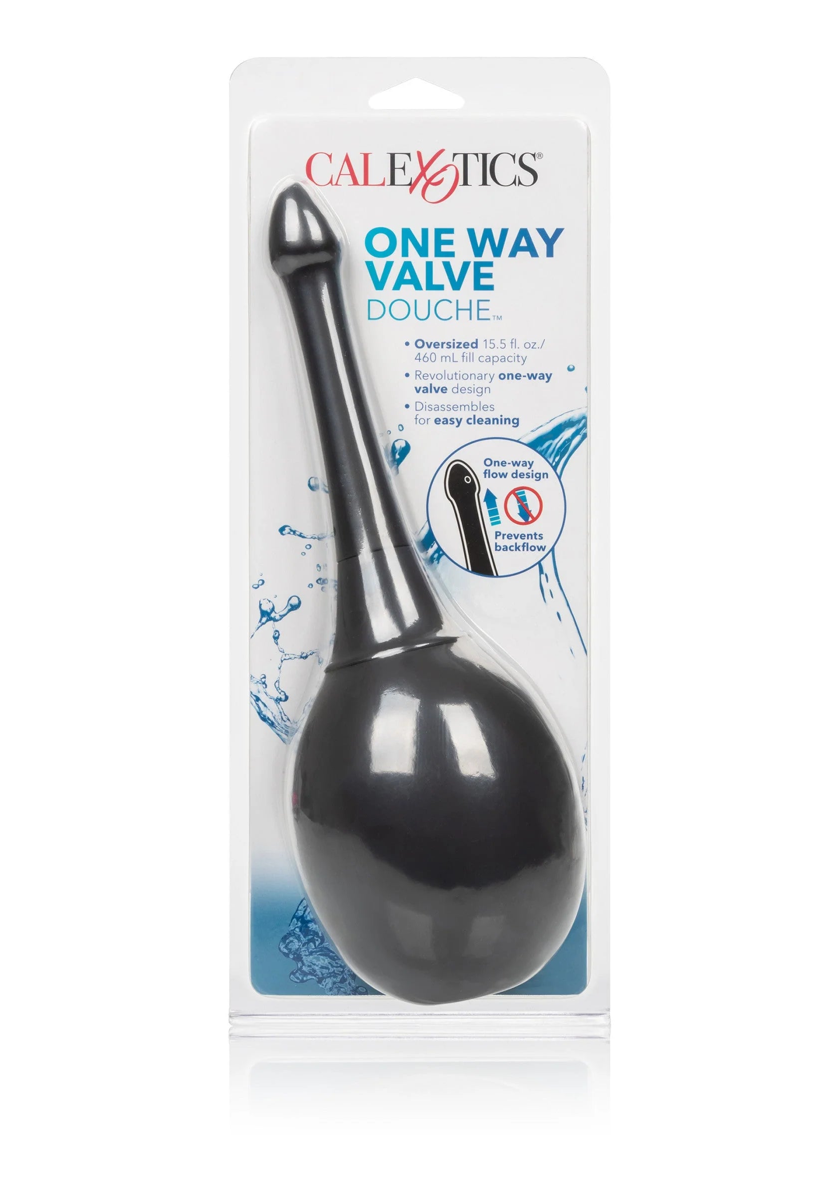 CalExotics One Way Valve Douche verpakking: zwarte douchebol met tuit in blister