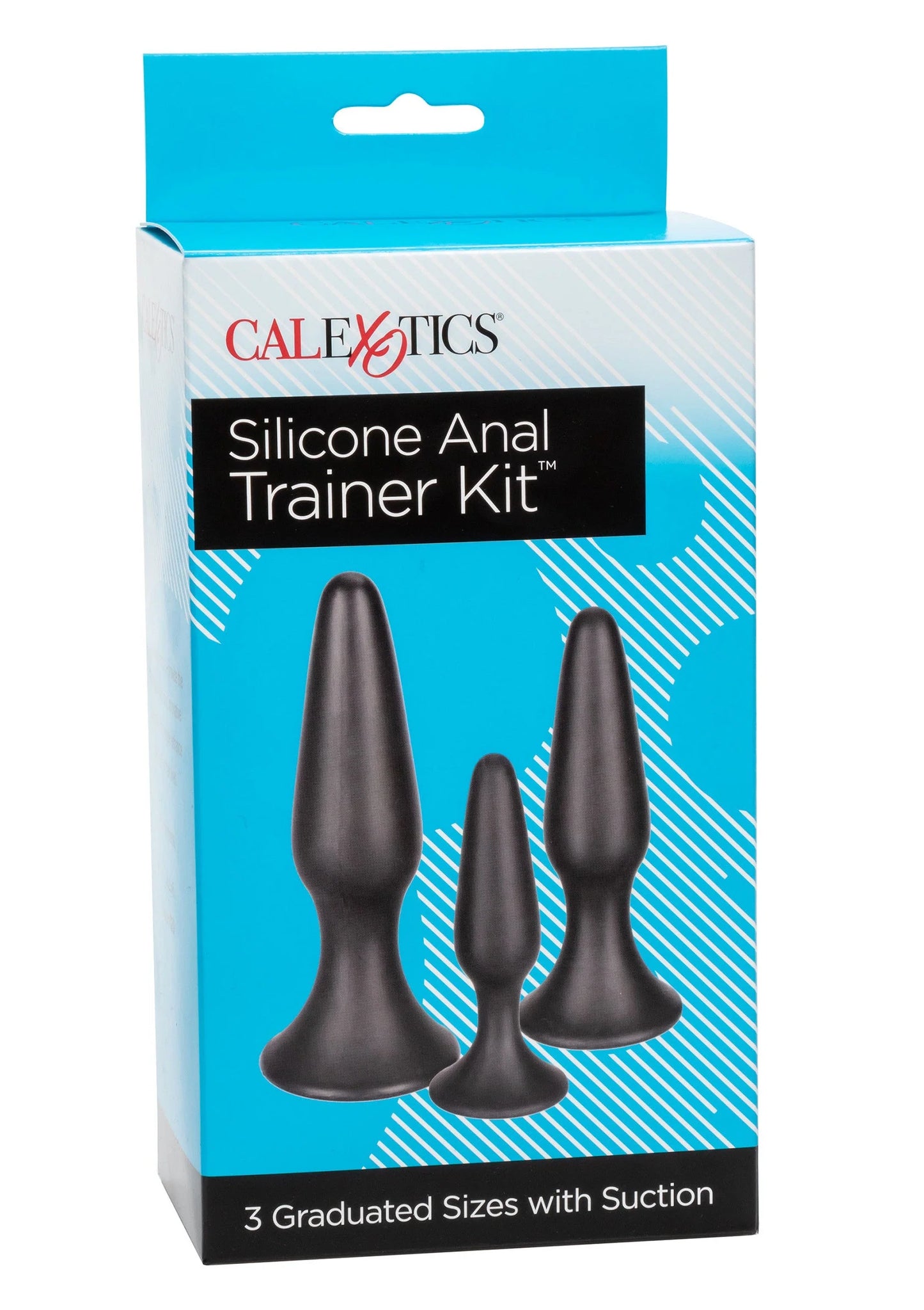 CalExotics Silicone Anale Trainer Kit doos met drie buttpluggen, donkergrijs