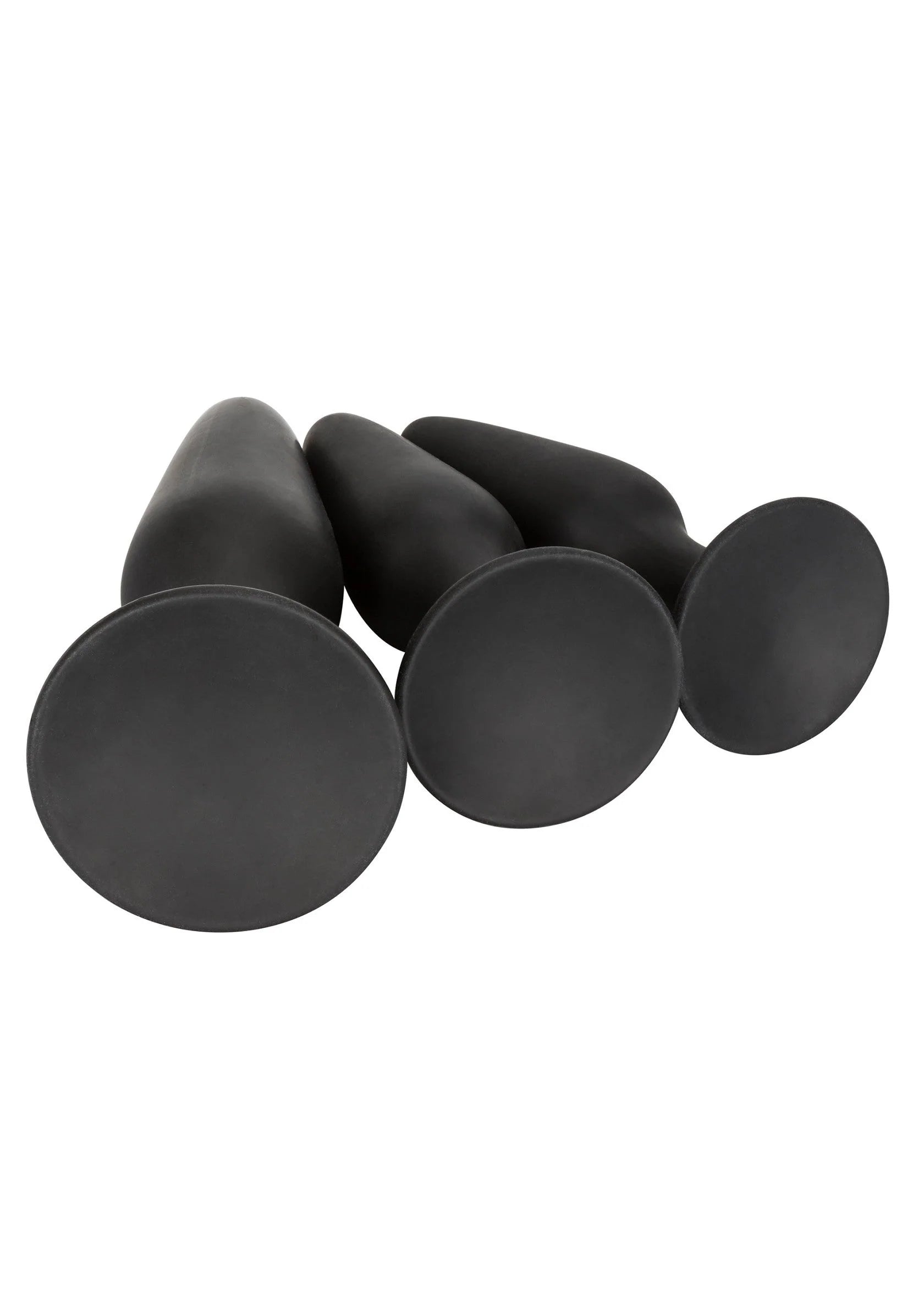 Siliconen buttplug-set met ronde zuigvoetjes en tapsuiteinden, donkergrijs