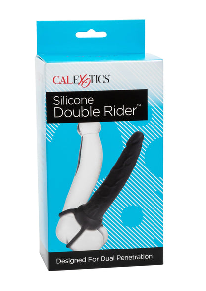 Verpakking van CalExotics Silicone Double Rider met afbeelding van zwarte dildo