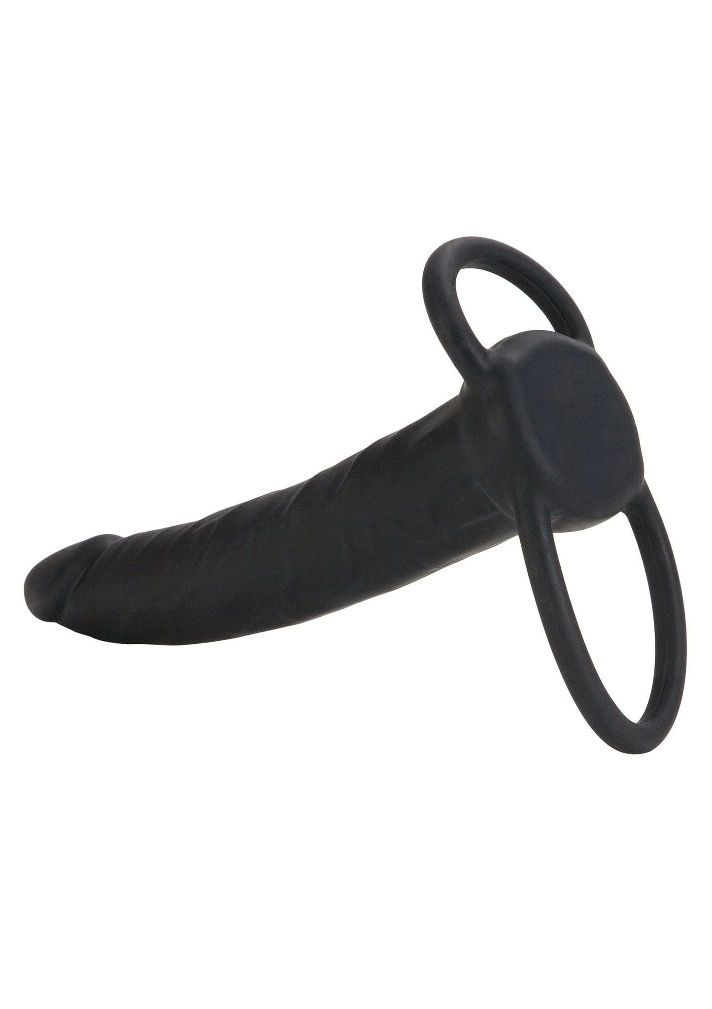 Zwarte siliconen dildo met ringvormige handgreep bij de kop