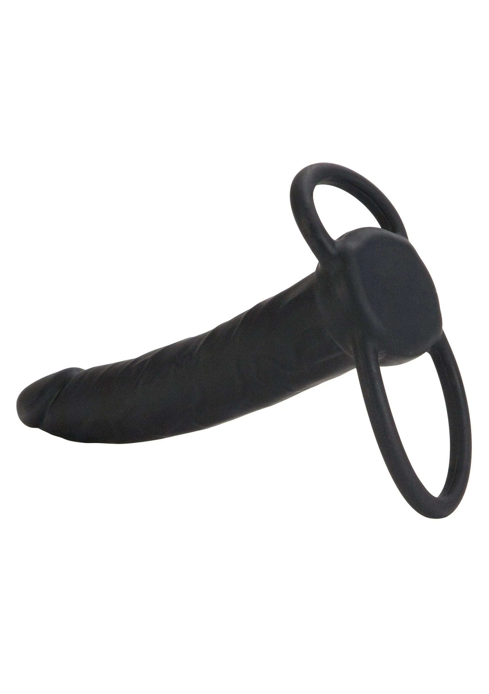 Zwarte siliconen dildo met ringvormige handgreep bij de kop