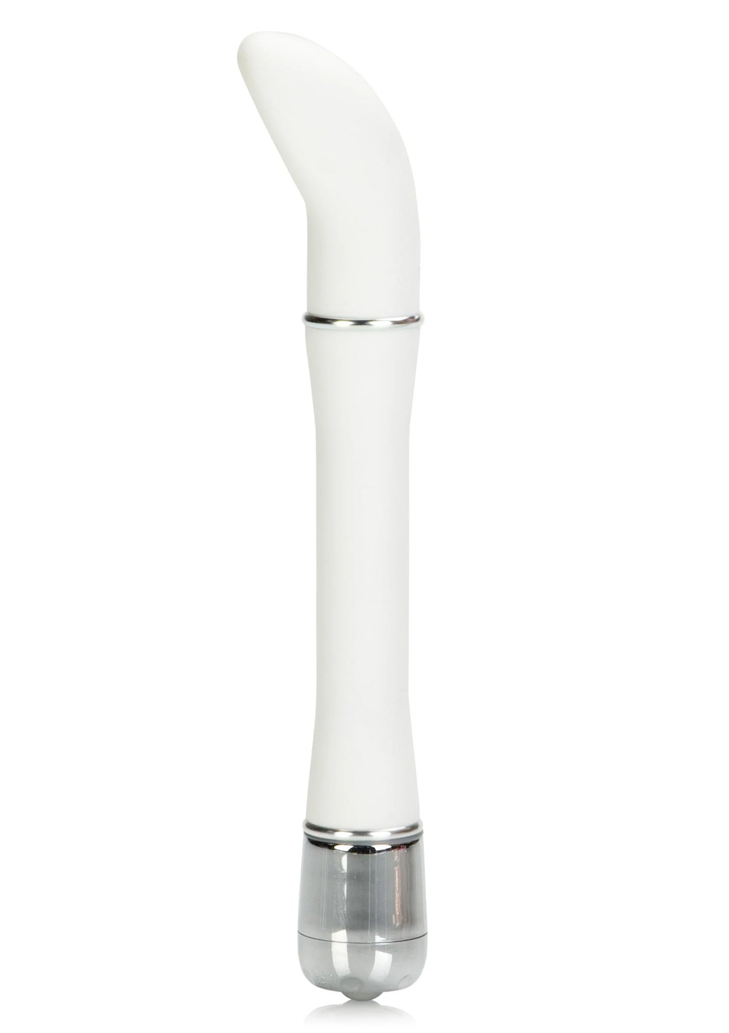 CalExotics vibrator, staand model met ovale top, glanzend wit en zilveren ringen