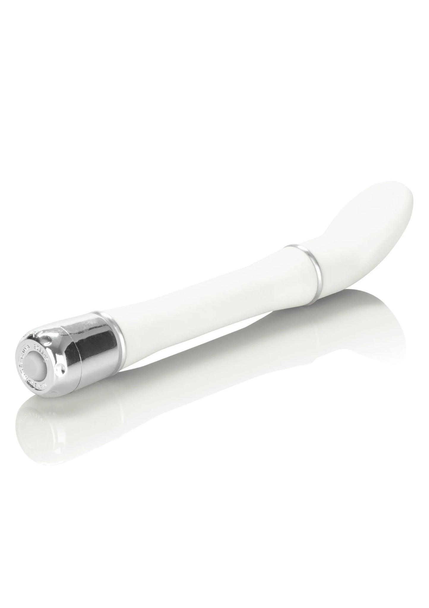Witte satijnlook vibrator met metalen uiteinde en smal handvat