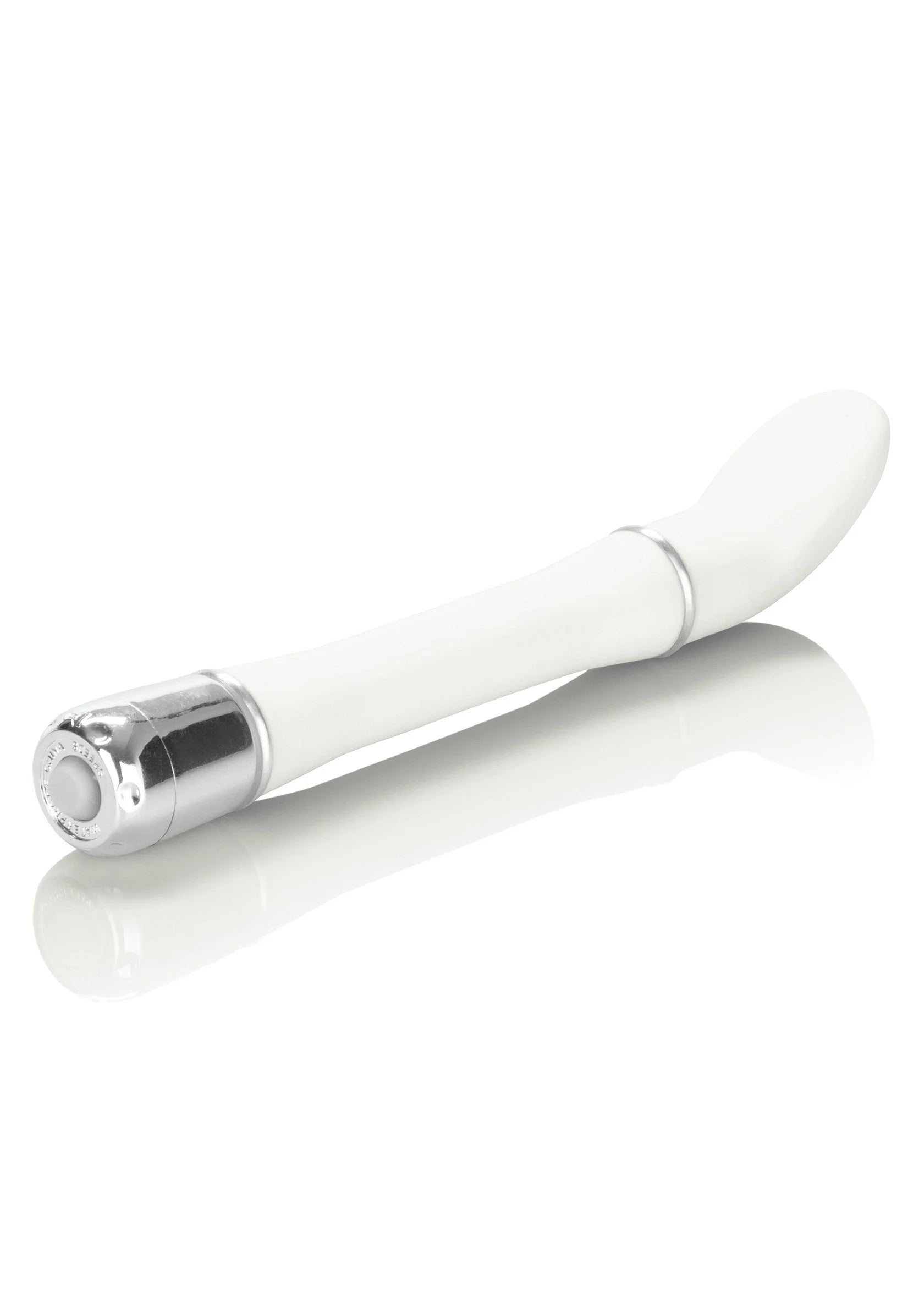 Witte satijnlook vibrator met metalen uiteinde en smal handvat