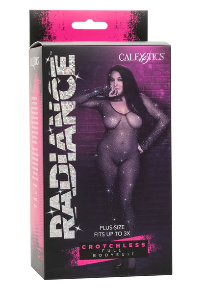 Kruisloze plus-size full body bodysuit met glinsterende zwarte stof