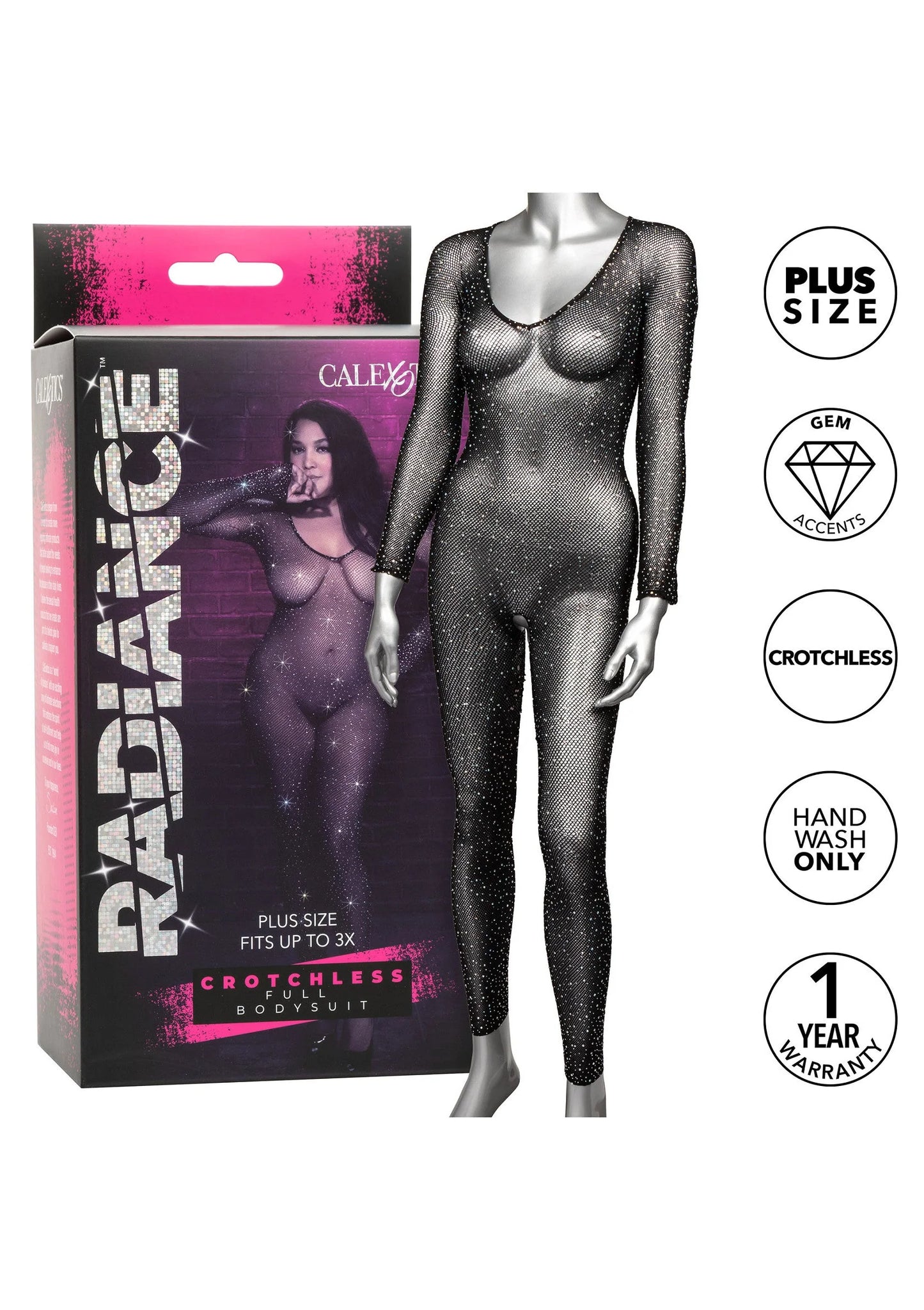 Kruisloze plus-size full body bodysuit met glinsterende zwarte stof op etalagepop