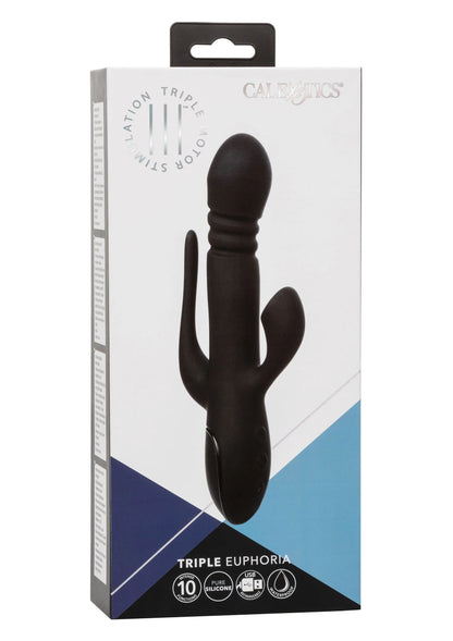 Verpakkingsdoos met CalExotics Triple Euphoria dubbele vibrator in zwarte silicone uitvoering.