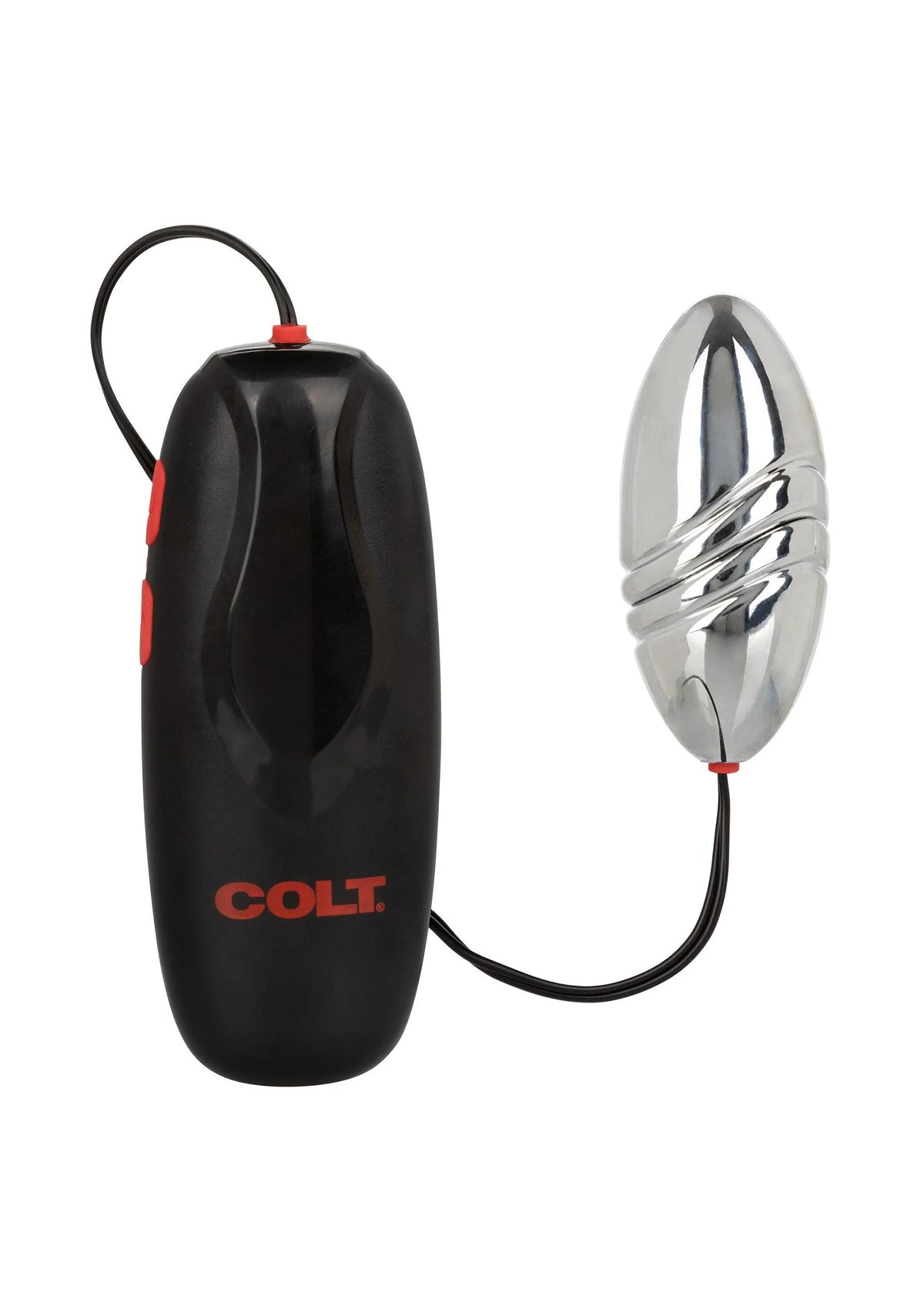 Oplaadbare turbo bulletvibrator met zwart handvat en zilveren opzetstuk, met kabel