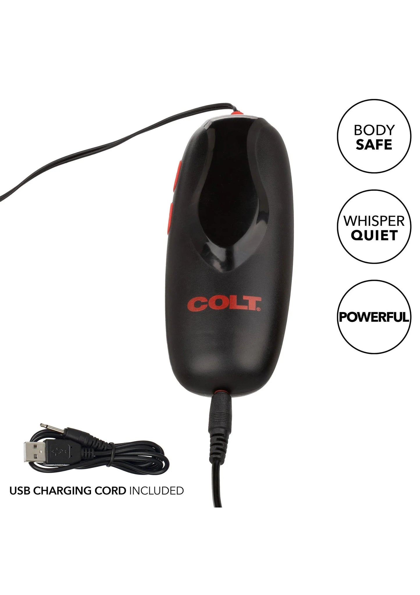 Oplaadbare turbo bulletvibrator met zwart handvat en USB-oplaadsnoer